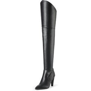 Women's Black/Pu Faux Leather Thigh High Over The Knee Long Pointed Toe Boots